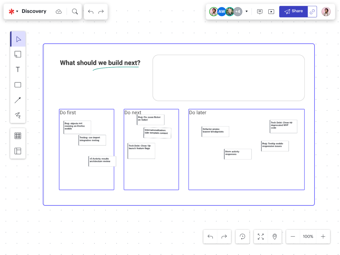 Visual Activities in Lucidspark with the activity, "What should we build next?"