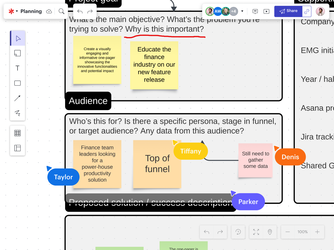 un equipo colaborando para determinar la audiencia del proyecto