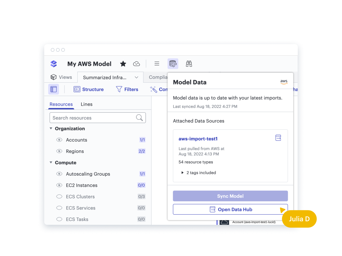 An AWS Model in Lucidscale with a dialogue window for Model Data open